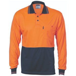Dnc Hivis Cool-Breathe Long Sleeve Polo - Orange/Navy