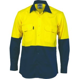 Dnc Hivis Long Sleeve Drill Shirt - Yellow/Navy