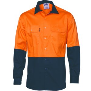 DNC HiVis Long Sleeve Drill Shirt - Orange/Navy