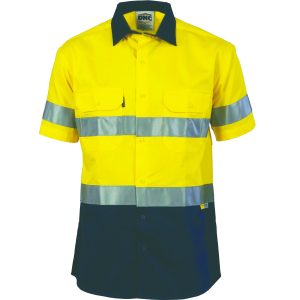 DNC HiVis Taped Short Sleeve Shirt - Yellow/Navy
