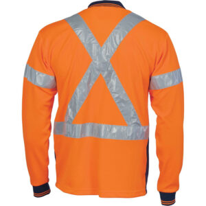 DNC Hivis Long Sleeve Polo Shirt With Cross Back - Orange