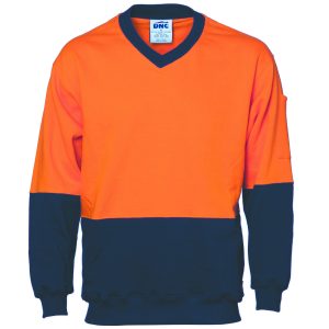 Dnc Hivis Fleecy V-Neck Sweat Shirt - Orange/Navy