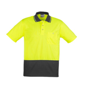 SYZMIK Unisex Hi Vis Basic Spliced Polo - Short Sleeve - Yellow/Charcoal