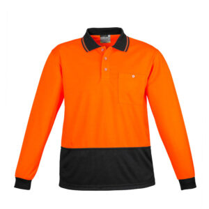 Syzmik Unisex Hi-Vis Long Sleeve Polo - Orange/Black