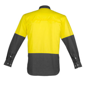 SYZMIK Mens HiVis Industrial Shirt - Yellow/Charcoal
