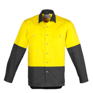 Syzmik Mens Hivis Industrial Shirt - Yellow/Charcoal