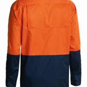 Bisley 2 Tone Hi Vis Cool Ventilated Drill Shirt Long Sleeve Orange/Navy