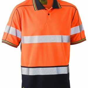 Bisley Taped Two Tone Hi Vis Polyester Mesh Short Sleeve Polo Shirt Orange/Navy