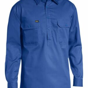 Bisley Lightweight Closed Front Cotton Drill Shirt - Long Sleeve Royal