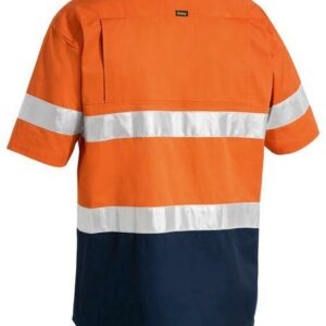 Bisley 3M Taped Two Tone Hi Vis Lightweight Short Sleeve Drill Shirt Orange/Navy