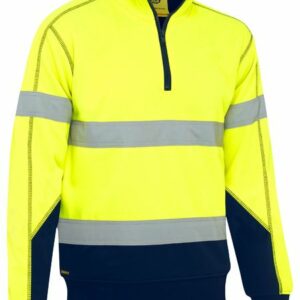Bisley Taped Hi Vis Fleece Pullover With Sherpa Lining Yellow/Navy