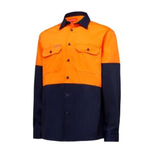 Hard Yakka Hi Vis L/Sl H/Weight 2Tone Shirt Orange/Navy