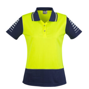 Womens Hi Vis Zone Short Sleeve Polo Zhl236 Yellow/Navy